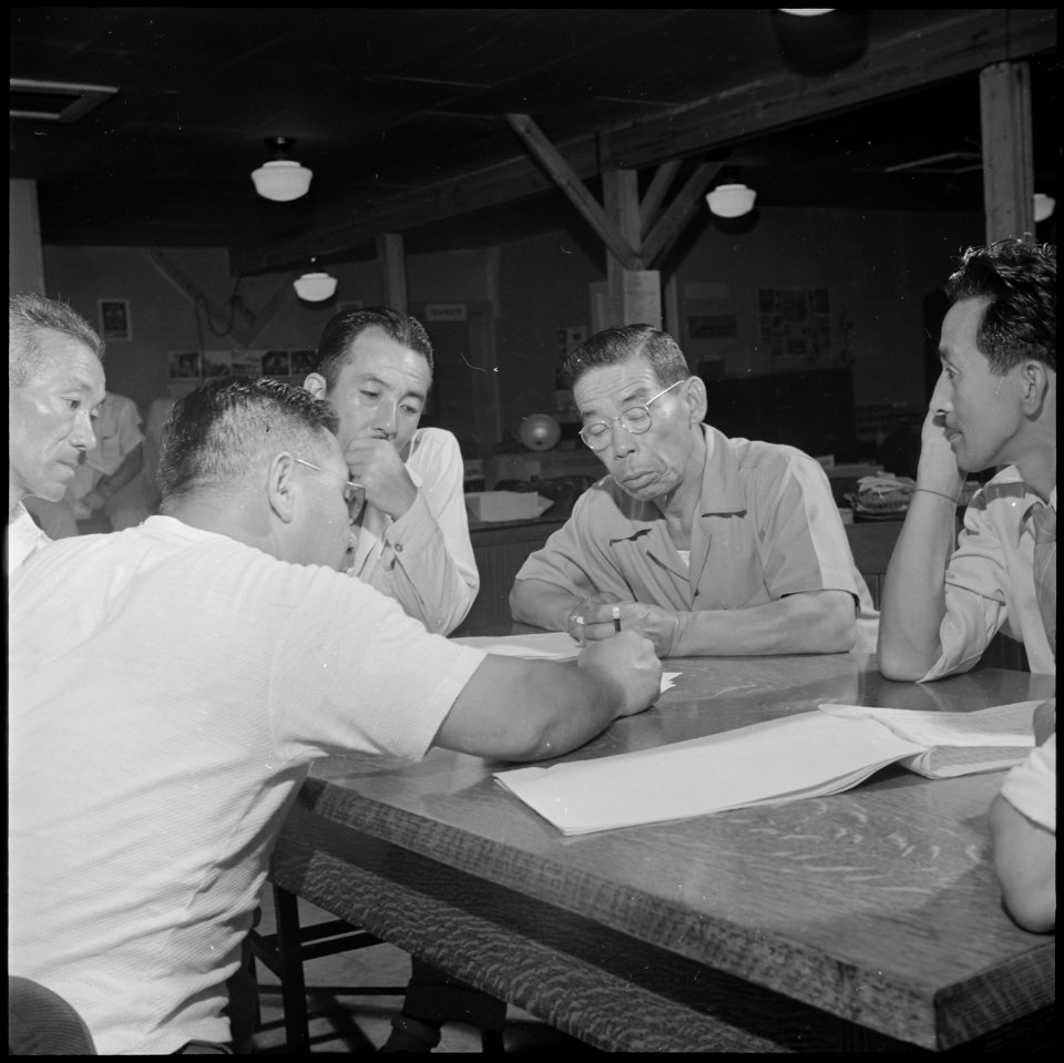 Closing of the Jerome Relocation Center, Denson, Arkansas. Meeting of block managers to select pers . . . - NARA - 539770