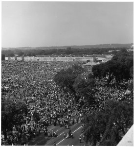Civil Rights March on Washington, D.C. (Aerial view of the crowd of marchers on the mall and street.) - NARA - 541998