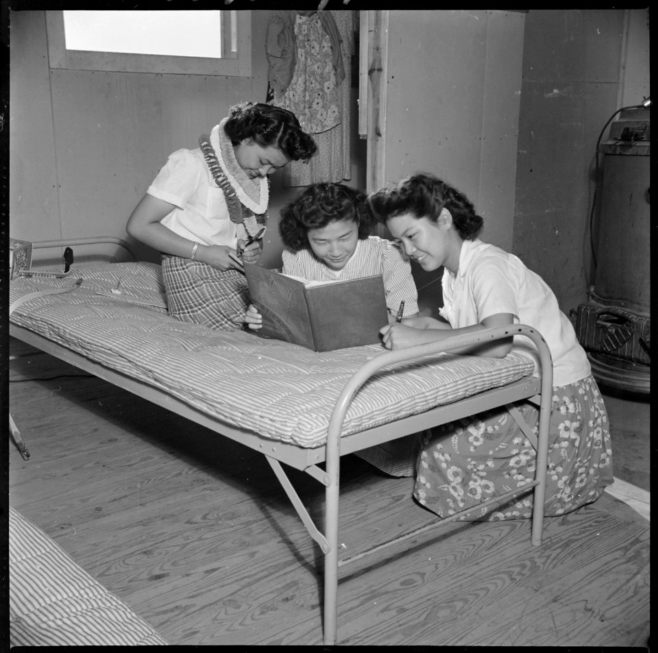 Closing of the Jerome Relocation Center, Denson, Arkansas. Three young ladies of the Jerome Relocat . . . - NARA - 539632