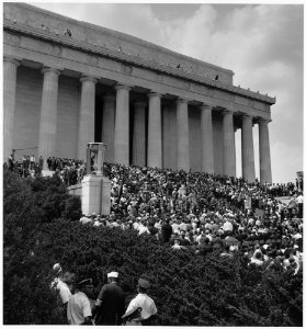 Civil Rights March on Washington, D.C. (Marchers at the Lincoln Memorial.) - NARA - 542053 photo