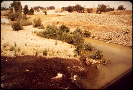 CLEAR WATER OF MERCED RIVER, SHOWING (IN DARK CIRCLE) A SALMON REDD (SPAWNING PLACE). JOINING THE - NARA - 542558