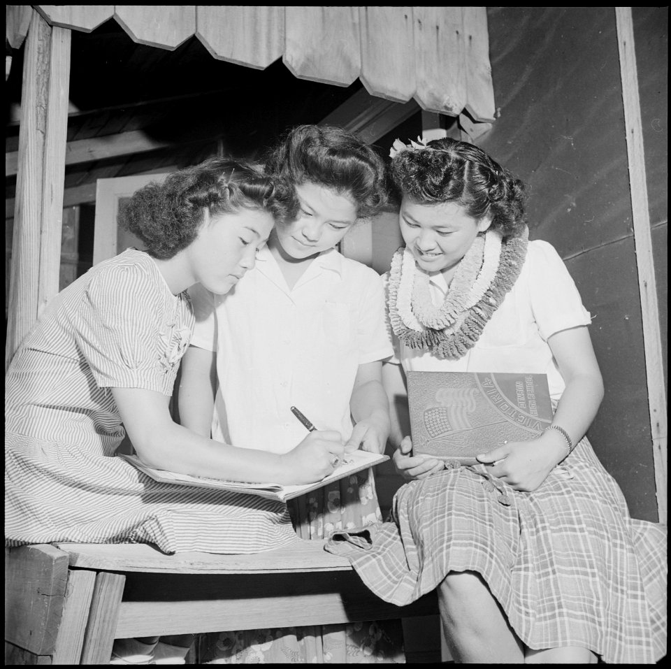 Closing of the Jerome Relocation Center, Denson, Arkansas. Three young students of the Denson High . . . - NARA - 539805