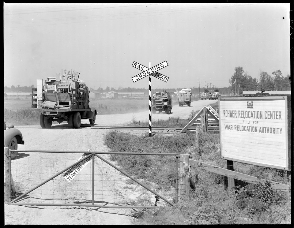 Closing of the Jerome Relocation Center, Denson, Arkansas. Truck loads of household furnishings fro . . . - NARA - 539675