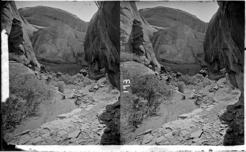 Colorado River. Glen Canyon, one of the glens. Hillers photo. Old nos. 302, 395, 405, 880. Cracked. - NARA - 517995 photo