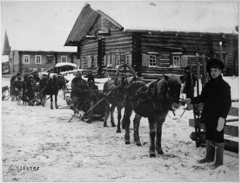 Colonel George E. Stewart, commanding American forces in Northern Russia, passing by convoy through village of Chamova o - NARA - 531146