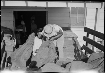 Colorado River Relocation Center, Poston, Arizona. Back of post office at Poston- a branch office . . . - NARA - 537293