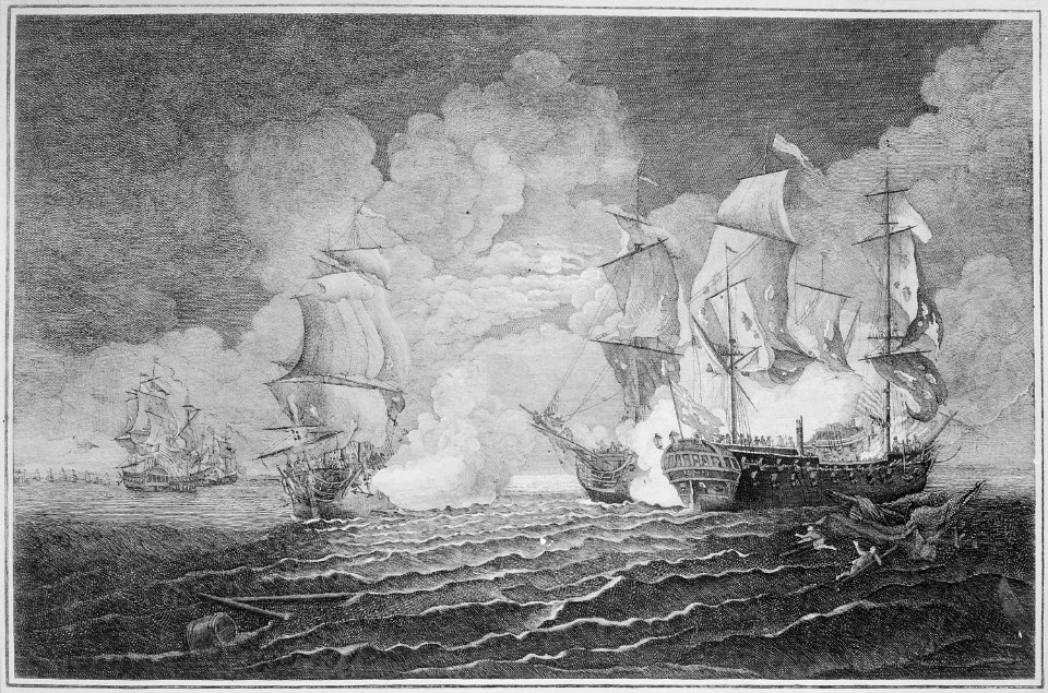 Combat memorable donne le 22, 7re 1779, entre le Captaine Pearson commandant le Serapis et Paul Jones commandant le Bonh - NARA - 532895