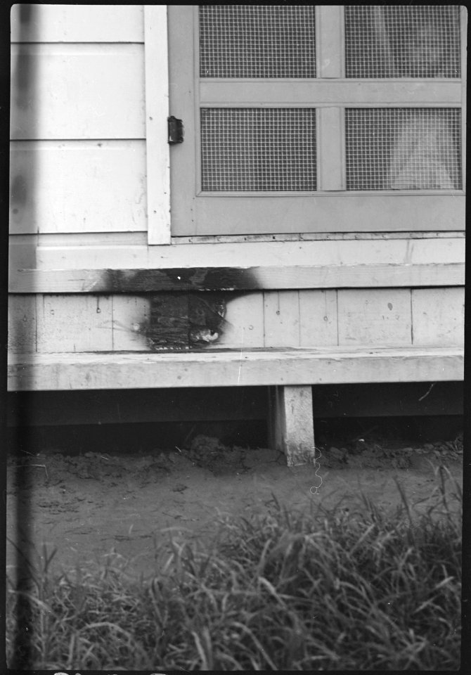 Colorado River Relocation Center, Poston, Arizona. Slight damage done by fire believed (to be) ince . . . - NARA - 537287
