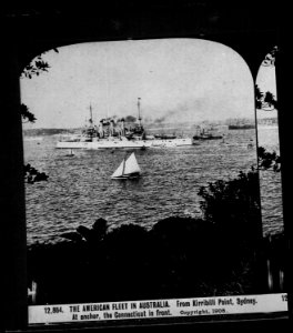 Connecticut (BBl8). Broadside, Sydney Harbor, 1908 - NARA - 520575