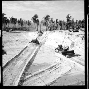 Construction on Eniwetok. Bulldozers working on air strips - NARA - 520723