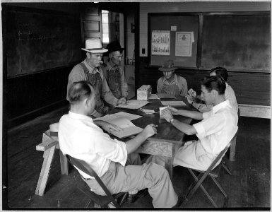 Coosa Valley, Alabama. Posed pictures of meeting by farmers who came to school to collect AAA checks. - NARA - 522662