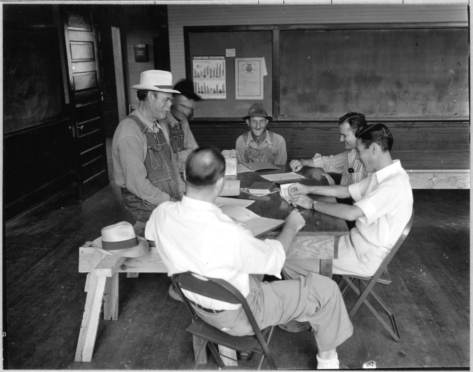 Coosa Valley, Alabama. Posed pictures of meeting by farmers who came to school to collect AAA checks. - NARA - 522665