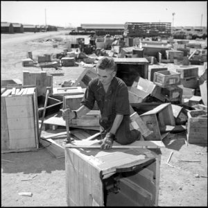 Colorado River Relocation Center, Poston, Arizona. After the final plans have been made, boxes pack . . . - NARA - 539898 photo