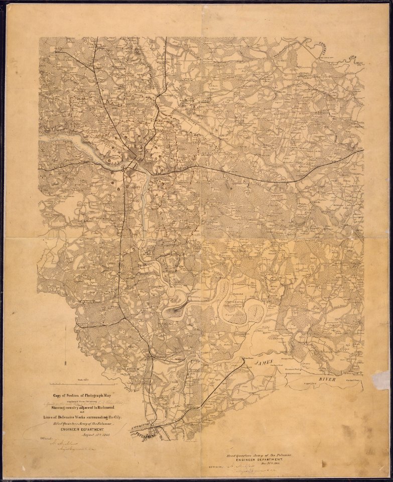 Copy of Section of Photograph Map captured from the enemy Showing country adjacent to Richmond and Lines of Defensive... - NARA - 305598