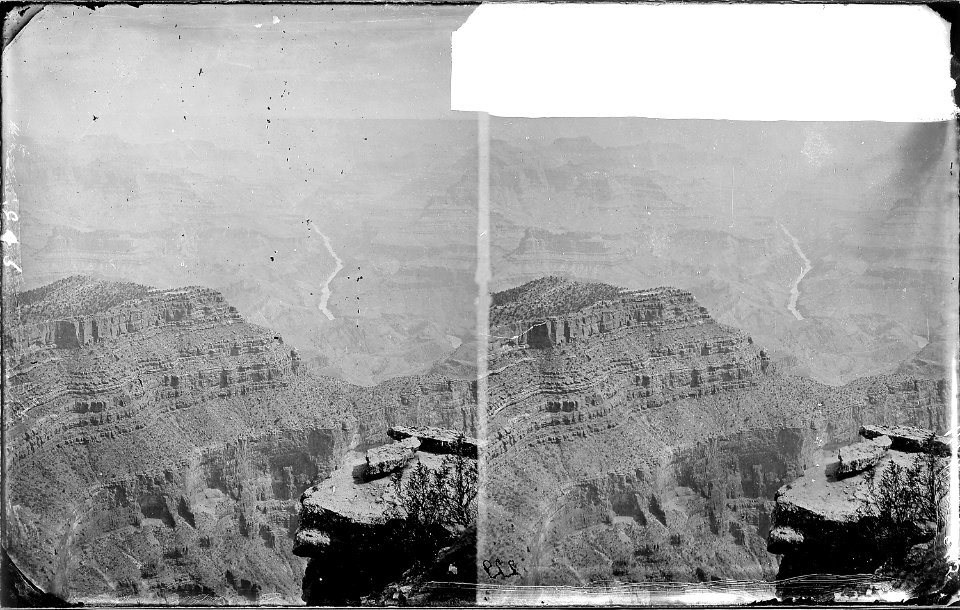 Colorado River. Grand Canyon. Point Sublime^ A small figure of a man standing on top of a boulder, left lower part of... - NARA - 518029