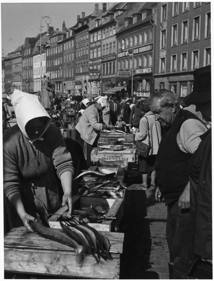 Copenhagen, Denmark. Copenhagen's colorful fish market is on Strandan Canal. The retail fish sellers, usually women... - NARA - 541664