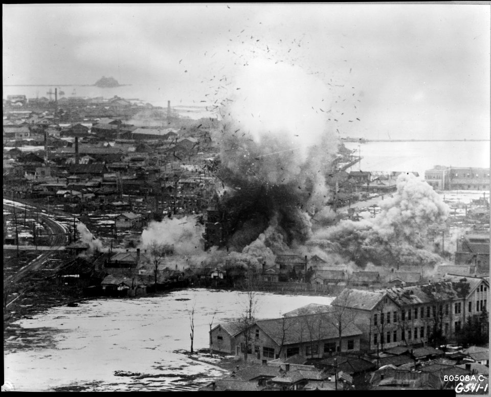 COSTLY VISIT. Immediate explosion from a direct hit made be a B-26 Invader light bomber on a church containing high... - NARA - 542232