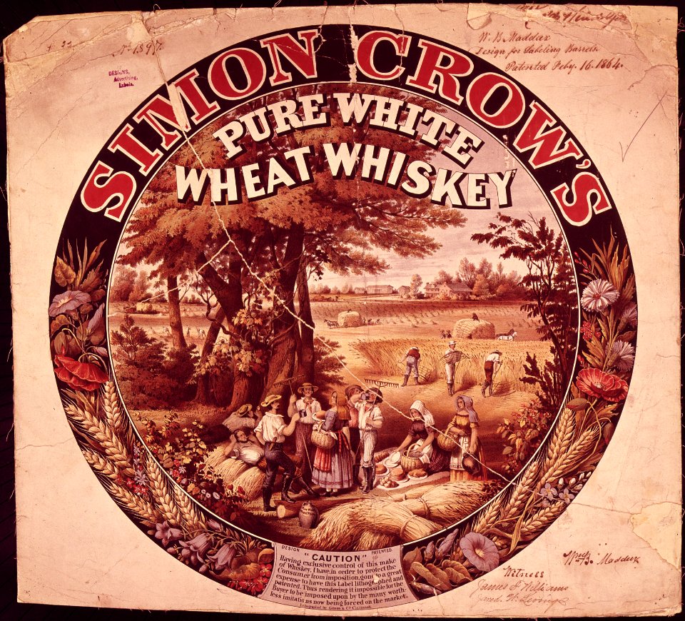Design Patent for Simon Crow's Pure White Wheat Whiskey Label - NARA - 305884