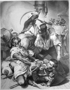 Decatur's Conflict with the Algerine at Tripoli. Reuben James Interposing His Head to Save the Life of His Commander. Au - NARA - 513331