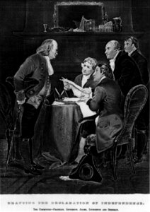 Drafting the Declaration of Independence. The Committee-Franklin, Jefferson, Adams, Livingston and Sherman. Copy of engr - NARA - 513332