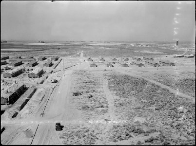 Eden, Idaho. A panorama view of the Minidoka War Relocation Authority center. This view, taken fro . . . - NARA - 538300