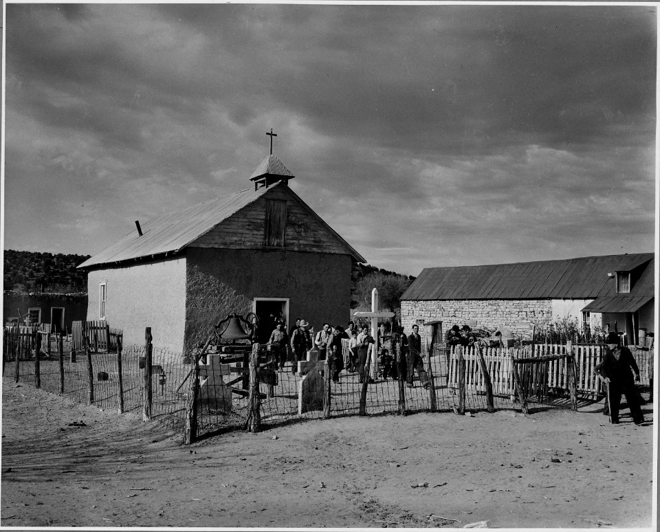 El Cerrito, San Miguel County, New Mexico. El Cerrito is of course a Catholic village, and the chur . . . - NARA - 521216