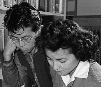 Face detail, Heart Mountain Relocation Center, Heart Mountain, Wyoming. Scene in the Heart Mountain High School . . . - NARA - 539459 (cropped)