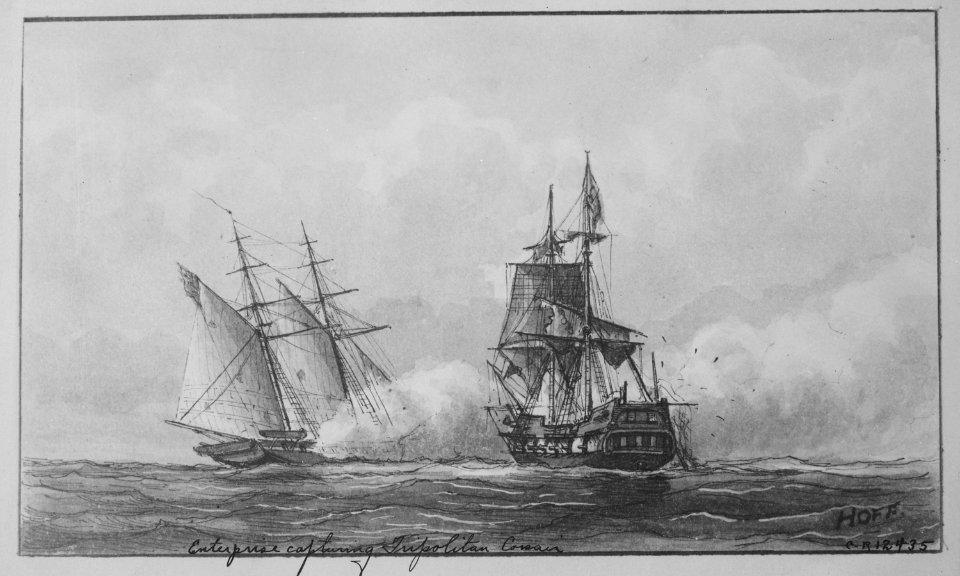 Enterprise capturing Tripolitan Corsair. 1801. Copy of artwork by Hoff., 1883 - 1966 - NARA - 512986