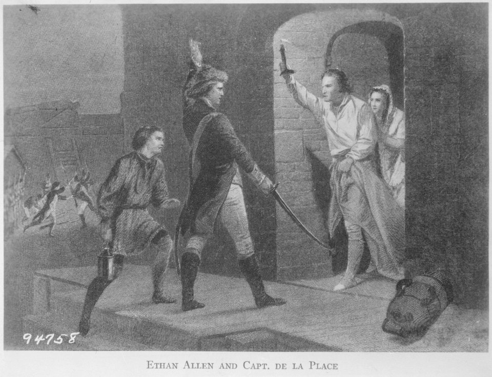 Ethan Allen and Captain de la Place. May 1775. The capture of Fort Ticonderoga, New York. Copy of engraving after Alonzo - NARA - 531003