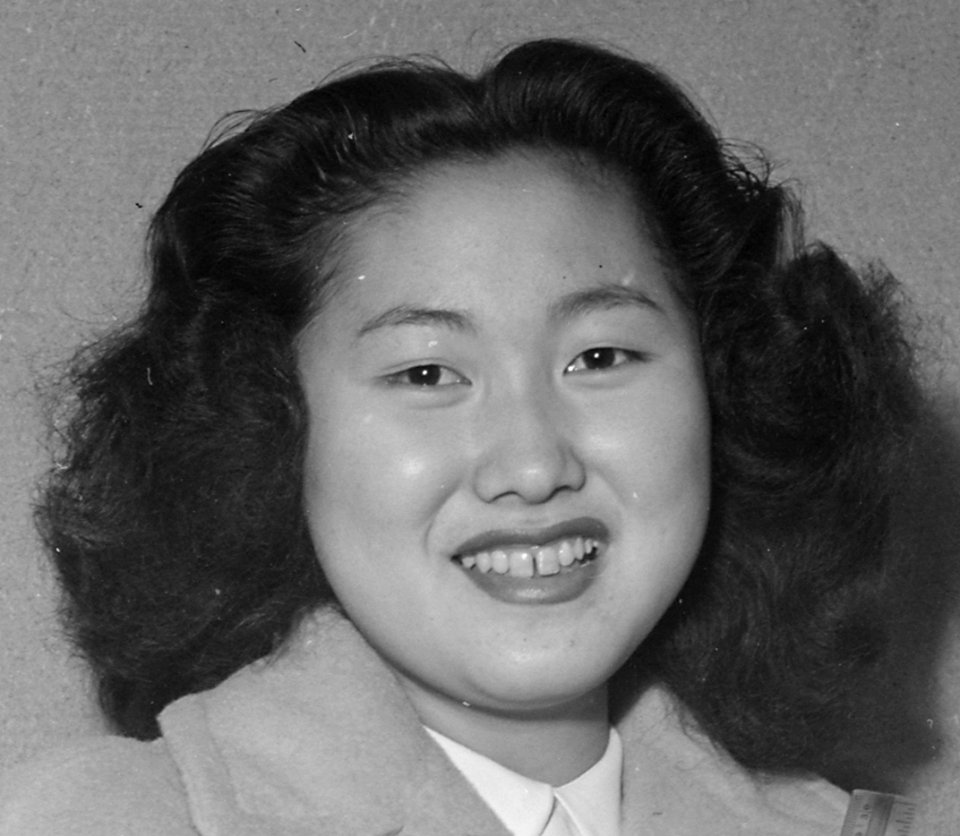 Face detail, Heart Mountain Relocation Center, Heart Mountain, Wyoming. 16-year old Yoko Sato represents a typic . . . - NARA - 539729 (cropped)