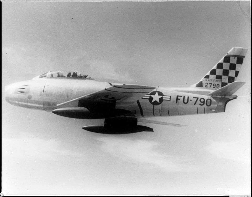FIFTH AIR FORCE, KOREA - Its swept wings and sleek fuselage distinguish the North American F-86 Sabre Jet... - NARA - 542281