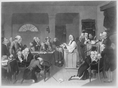 First Prayer in Congress, September 1774, in Carpenters Hall, Philadelphia, Pennsylvania. Copy of print by H. B. Hall af - NARA - 532882