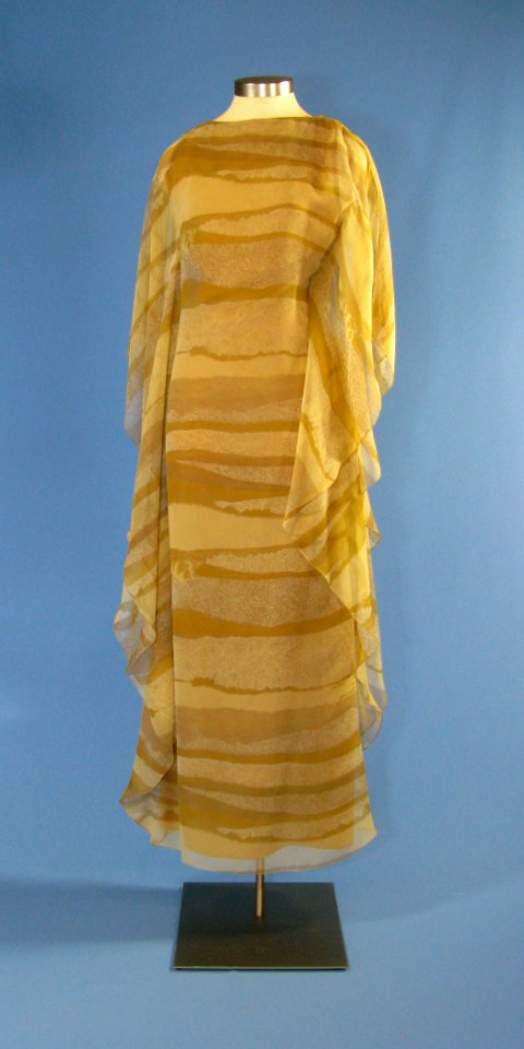 First Lady Betty Ford's beige striped gown