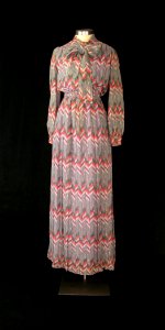First Lady Betty Ford's green and pink striped gown photo