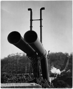 France. Down the mountain back of Herserange, a few kilometers from Longwy, come the pipes which will one day carry... - NARA - 541674
