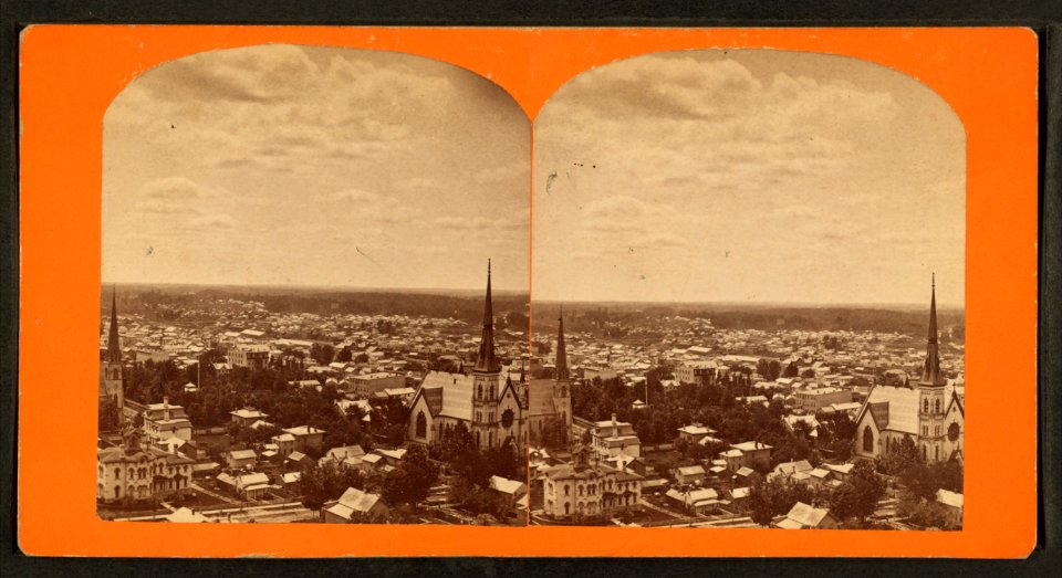From High School, (view of) Congregational and Baptist Churches, by Baldwin, Schuyler C. (Schuyler Colfax), 1823-1900