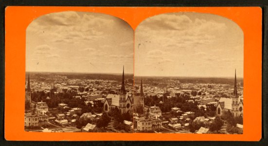 From High School, (view of) Congregational and Baptist Churches, by Baldwin, Schuyler C. (Schuyler Colfax), 1823-1900