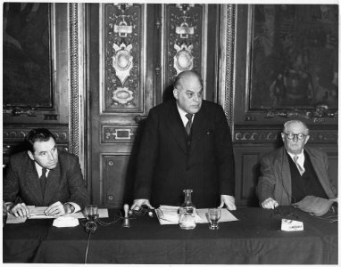 France. Here Richard Kurfurst, of the Austrian Trade Union of Journalists (left) and Eugene Morel, of the autonomous... - NARA - 541689