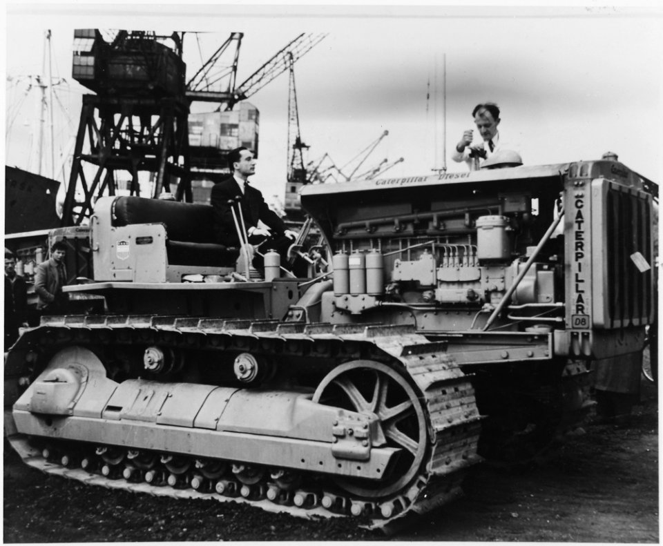 France. Marshall Plan aid to France included this Caterpiller bulldozer shown here arriving in 1949 to help rebuild... - NARA - 541683