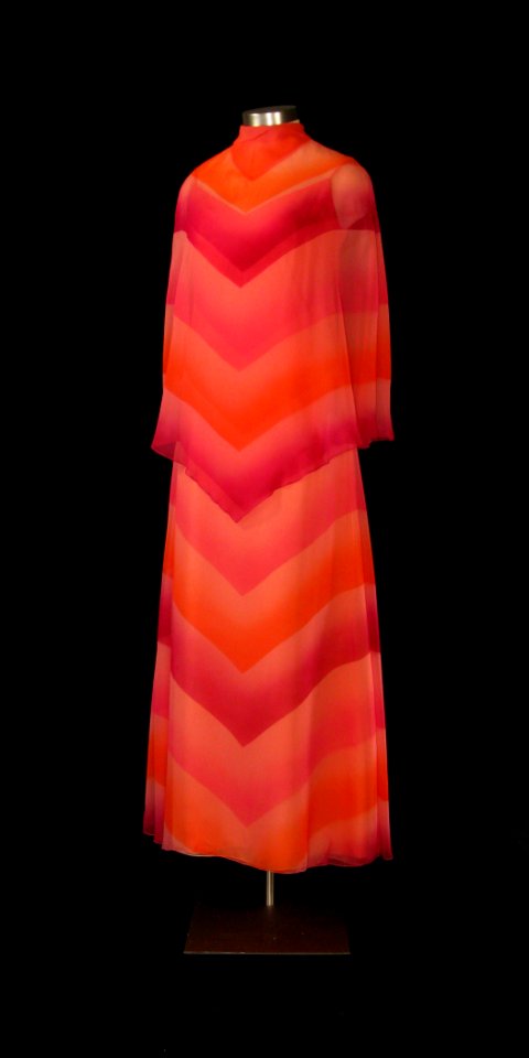 First Lady Betty Ford's orange and pink striped gown