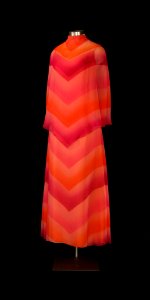 First Lady Betty Ford's orange and pink striped gown