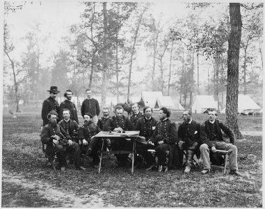 Gen. George Thomas and a group of officers at a council of war near Ringgold, Georgia, 05-05-1864 - NARA - 519439