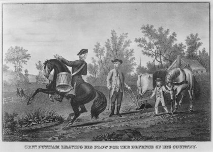 General Putnam Leaving his Plow for the Defence of his Country. 1775. Copy of lithograph., 1931 - 1932 - NARA - 532893
