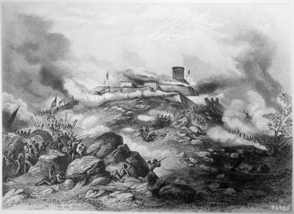 General Quitman Entering Mexico City With Battalion of Marines. September 1847. Copy of painting by Sergeant Tom Lovell. - NARA - 532573