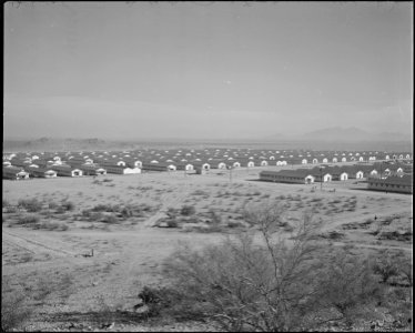 Gila River Relocation Center, Rivers, Arizona. A panorama of the northwest section of Camp number Two. - NARA - 538651