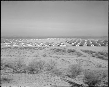 Gila River Relocation Center, Rivers, Arizona. A panorama of the northwest section of Camp Number 2 . . . - NARA - 538650