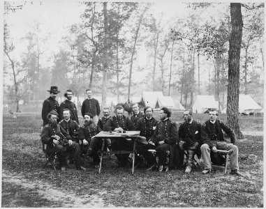 Gen. George Thomas and a group of officers at a council of war near Ringgold, Georgia, 05-05-1864 - NARA - 519439