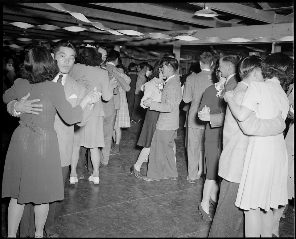 Gila River Relocation Center, Rivers, Arizona. A view at a dance given at camp ^2 to celebrate the . . . - NARA - 538639