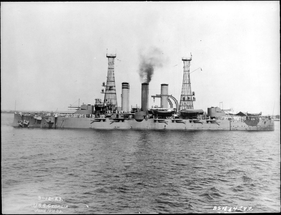 Georgia (BB15). Port side, underway, 06-19-1909 - NARA - 513014