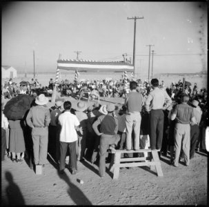 Gila River Relocation Center, Rivers, Arizona. A wrestling tournament was held by the evacuees Than . . . - NARA - 538629